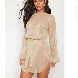 PrettyLittleThing gold holiday dress